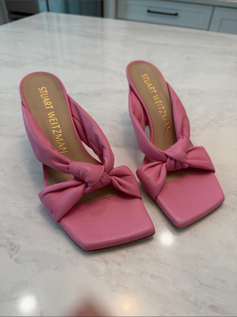 Stuart Weitzman Pink Knotted Slide Mules